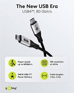 GOOBAY καλώδιο USB-C 74776, USB4, 240W, 80Gbps, 16K/60Hz, 1.5m, μαύρο 74776