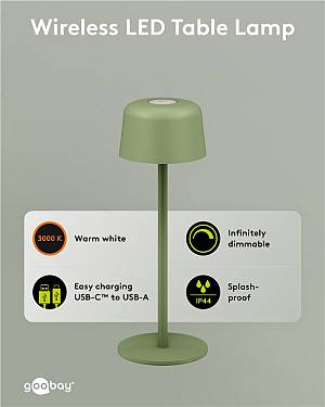 GOOBAY επιτραπέζιο φωτιστικό 77677, 3000K, dimmable, επαναφορτιζόμενο, πράσινο 77677