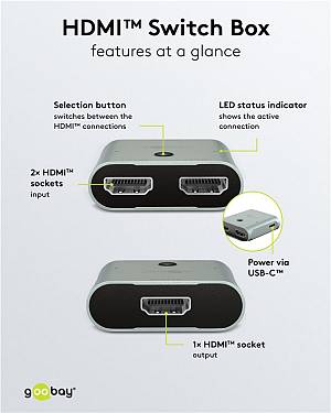 GOOBAY HDMI switch 77791, 2 σε 1, 8K/60Hz, γκρι 77791