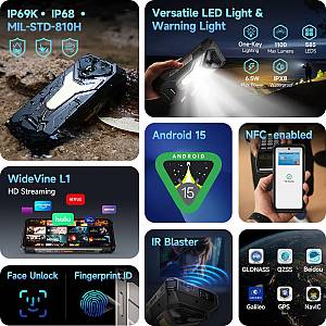 ULEFONE smartphone Armor 34 Pro Plus με βιντεοπροβολέα, 6.95, 5G, 16/512GB, 25500mAh, IP68/IP69K/MIL-STD-810H, μαύρο ARMOR34PROPLUS