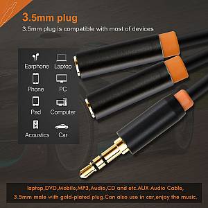 CABLETIME καλώδιο ήχου 3.5mm σε 2x 3.5mm CT-AV309-P12G, 20cm, μαύρο AV309-P12G-B0.2