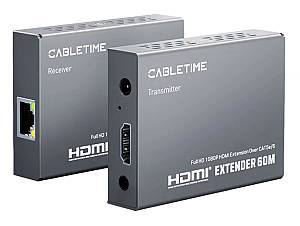 CABLETIME HDMI video extender CT-HEHD-FG60 μέσω καλωδίου RJ45, 1080p/60Hz, έως 60m CT-HEHD-FG60