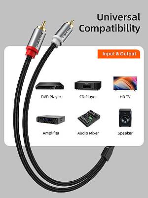 CABLETIME καλώδιο ήχου 2x RCA σε 2x RCA CT-RCA, 1m, μαύρο CT-RCA-AG1