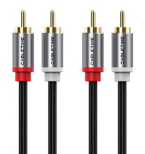 CABLETIME καλώδιο ήχου 2x RCA σε 2x RCA CT-RCA, 1m, μαύρο CT-RCA-AG1