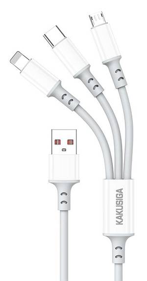 KAKUSIGA καλώδιο USB σε USB-C/Lightning/Micro USB KSC-1025, 5A, 480Mbps, 1.2m, λευκό KSC-1025