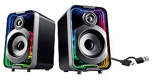 POWERTECH ηχεία PT-1575 με RGB φωτισμό, 2x 5W, Bluetooth & USB/USB-C, μαύρα PT-1575