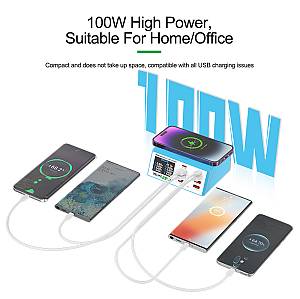 RELIFE σταθμός φόρτισης RL-309AW, 6x USB/2x USB-C/wireless, 100W, λευκός RL-309AW