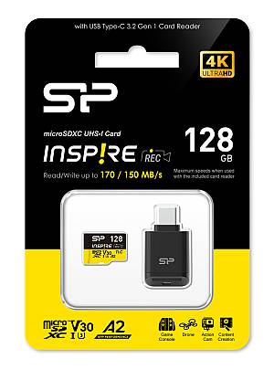 SILICON POWER κάρτα μνήμης microSDXC Inspire με card reader, 128GB, C10 UHS-I U3 V30 A2 SP128GBSTXLA2VC2