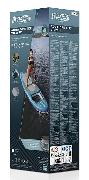 BESTWAY φουσκωτή σανίδα SUP Aqua Drifter View 6532H με διάφανο παράθυρο, 335x91.5x15cm, μπλε 6532H