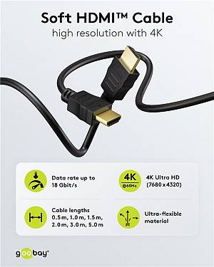 GOOBAY καλώδιο HDMI 80096 με Ethernet, soft, 4K/60Hz, 18 Gbps, 0.5m, μαύρο 80096