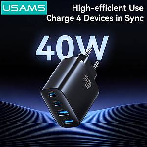USAMS φορτιστής τοίχου CC330, 2x USB & 2x USB-C, 40W, GaN, μαύρος CC330TC01