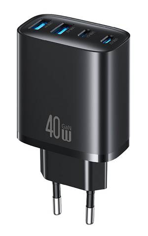 USAMS φορτιστής τοίχου CC330, 2x USB & 2x USB-C, 40W, GaN, μαύρος CC330TC01