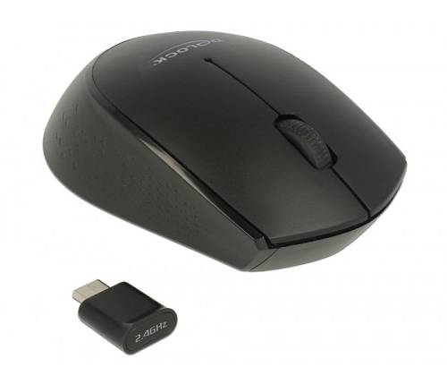 DELOCK ασύρματο ποντίκι 12526, Οπτικό, USB-C receiver, 3-button, μαύρο 12526