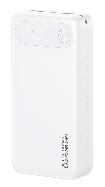 USAMS power bank CD251 με οθόνη, 3x θύρες εξόδου, 20000mAh, PD20W, λευκό 20KCD25102