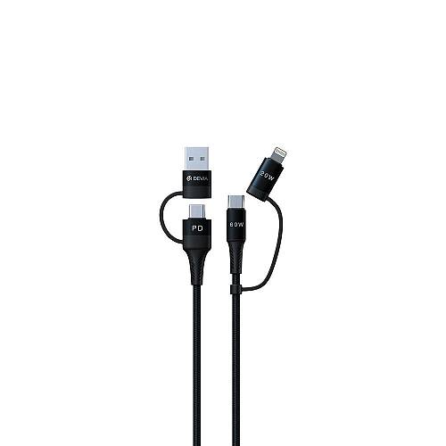 Devia - Extreme series EC504 speed multi functions 4 in 1 PD Cable 1,5m 60W 2,4A Black