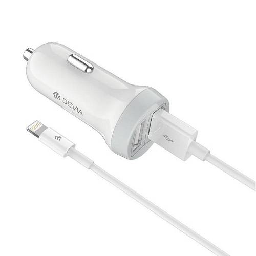 Devia - Smart Series Dual USB Car Charger Suit with Lightning Cable White (5V, 3.1A, 2USB)