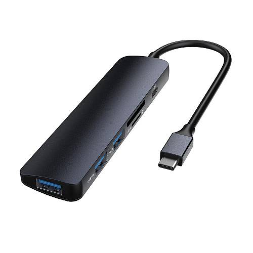 Devia - Leopard Type-C To 3 x USB3.0 + PD + Cardreader 5 In 1 HUB Gray
