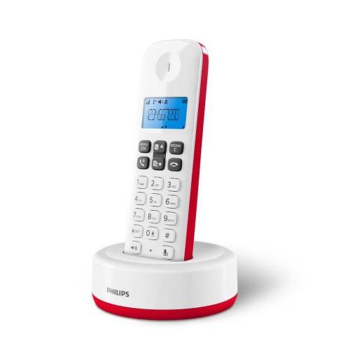 Philips - Κόκκινο Ασύρματο τηλέφωνο ανοιχτή ακρόαση, φωτιζόμενη οθόνη και 50 μνήμες