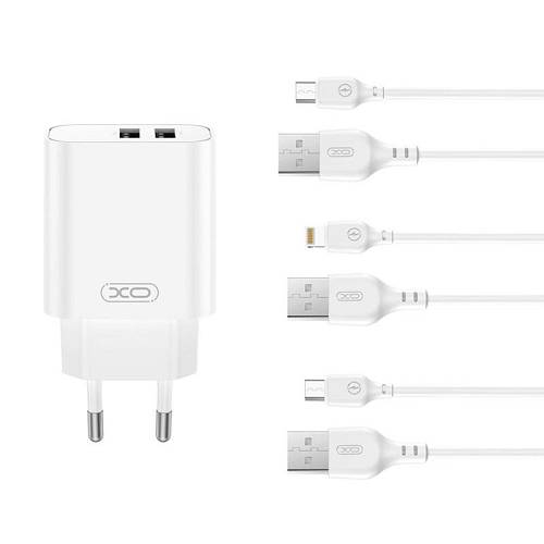 XO - Wall charger CE34 2x USB 2,4A White + USB-C cable