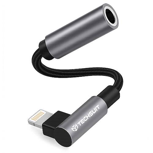 Techsuit - Premium Cable Adapter MusicDoX (AC6) - Lightning to 3.5mm Jack, Hi-Fi Sound, 3A, 0.1m - Gray