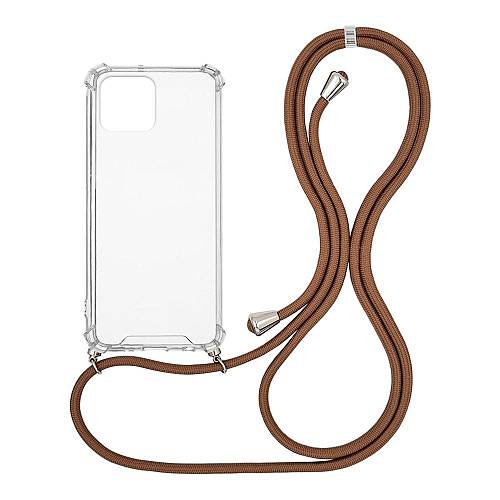 Θήκη Σιλικόνης με Κορδόνι Sonique Armor Clear Apple iPhone 12 / iPhone 12 Pro Καφέ