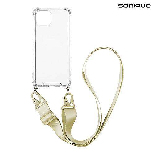 Θήκη Σιλικόνης με Strap Sonique Armor Clear Apple iPhone 14 Μπεζ