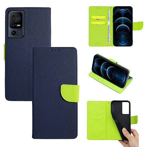 Θήκη Πορτοφόλι Sonique Trend Wallet TCL 40 SE Σκούρο Μπλε / Λαχανί