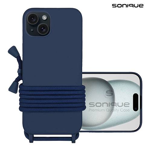 Θήκη Σιλικόνης με Κορδόνι CarryHang Sonique Apple iPhone 15 Plus Μπλε Σκούρο