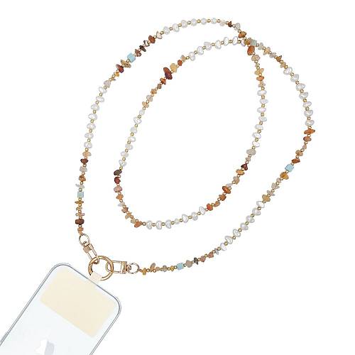 Κολιέ Λουράκι Sonique Gemstone από Πέτρα & Ακρυλικό 120cm για Κινητό Πορτοκαλί