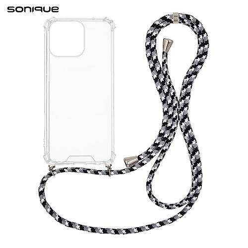 Θήκη Σιλικόνης με Κορδόνι Sonique Armor Clear Apple iPhone 16 Pro Rainbow Μαύρο