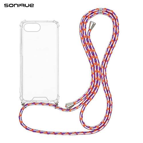 Θήκη Σιλικόνης με Κορδόνι Sonique Armor Clear Apple iPhone 16e Rainbow Κοραλλί