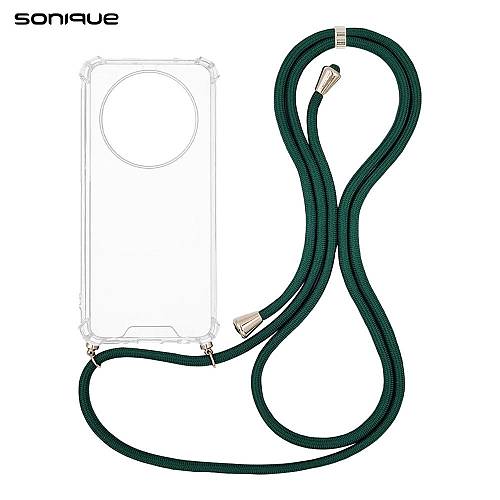 Θήκη Σιλικόνης με Κορδόνι Sonique Armor Clear Oppo Reno12 F 5G / Oppo Reno12 FS 5G Πράσινο Σκούρο
