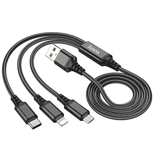 Hoco - X76 3in1 Καλώδιο Φόρτισης Lightning / Type C / MicroUSB Μαύρο