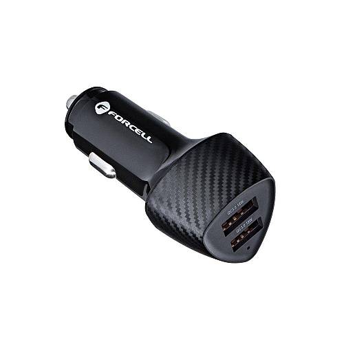 Forcell - Φορτιστής Αυτοκινήτου Carbon δύο θύρες USB A QC3.0 3A 36W (CC50-2A)