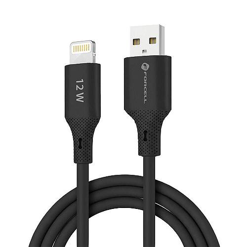 Forcell - Καλώδιο Σιλικόνης USB A σε Lightning 2,4A 12W 1μ F-ENERGY C343 Μαύρο
