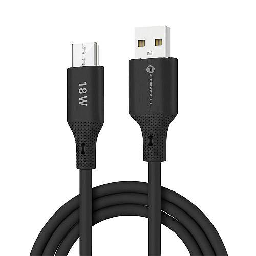 Forcell - Καλώδιο Σιλικόνης USB A σε Micro USB QC3.0 2,4A 18W 1μ F-ENERGY C341 Μαύρο