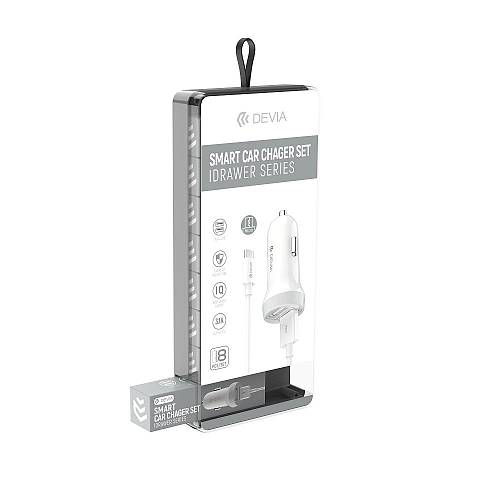 Devia - Idrawer series smart Car Charger Set with Lightning cable White (5V3.1A,2USB)