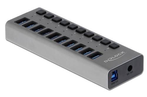 DELOCK USB hub 63670 με διακόπτες, 10x θυρών, 5Gbps, γκρι 63670