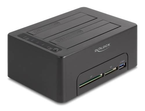 DELOCK docking station για 2.5" ή 3.5" SATA HDD/SSD 64183, 2 θέσεων, με card reader, 5Gbps, clone function, μαύρο 64183