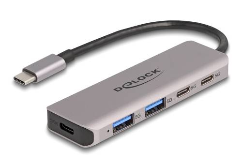 DELOCK USB hub 64239, 4x θυρών, 5Gbps, USB-C σύνδεση, γκρι 64239