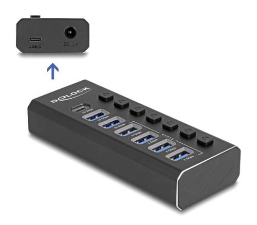 DELOCK USB hub 64326 με διακόπτες, 7x θυρών, 10Gbps, USB/USB-C σύνδεση, μαύρο 64326