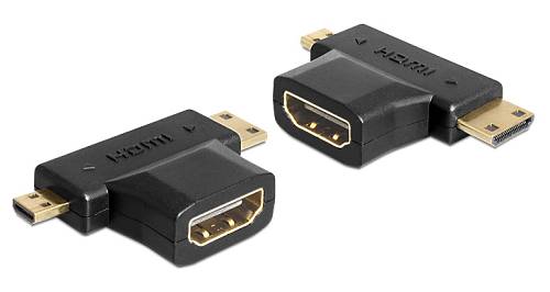 DELOCK αντάπτορας HDMI σε HDMI mini & micro 65446, gold plated, μαύρος 65446