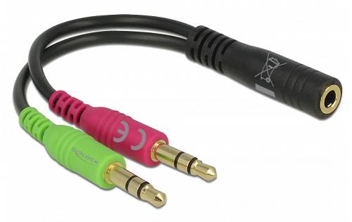 DELOCK καλώδιο 3.5mm σε 2x 3.5mm 65459, CTIA, 12cm, μαύρο 65459