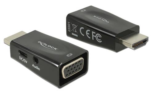 DELOCK αντάπτορας HDMI σε VGA 65901 με 3.5mm, 1080p/60Hz, μαύρος 65901