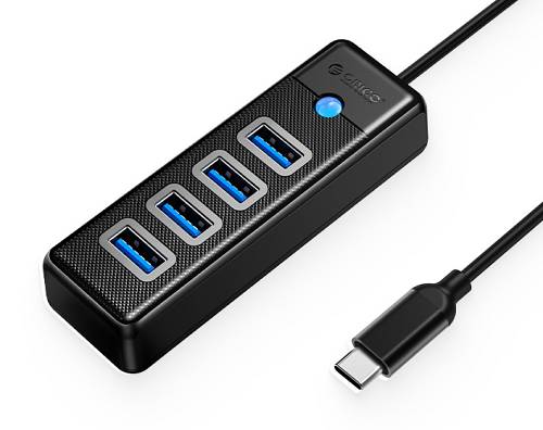 ORICO USB hub PW4U-C3, 4x θυρών, USB 3.0, 5Gbps, USB-C σύνδεση, μαύρο 6941788855120