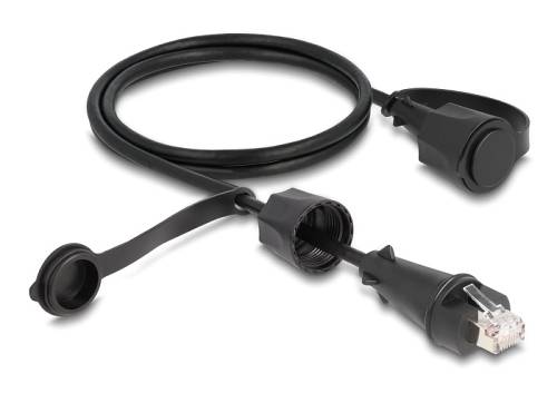DELOCK καλώδιο δικτύου 80166, CAT 6 STP, με καπάκι, IP68, 1m, μαύρο 80166