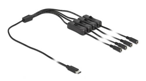 DELOCK καλώδιο USB Type-C σε 4x DC 5.5 x 2.1mm 86802, 1m, μαύρο 86802