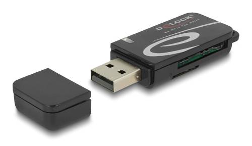 DELOCK card reader 91602 για SD & micro SD, USB, 480Mbps, μαύρο 91602