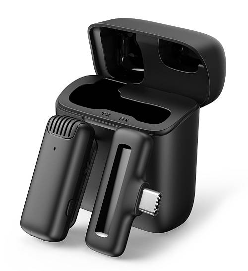 APEXEL ασύρματο μικρόφωνο APL-MIC007 με θήκη φόρτισης, USB-C, 2.4GHz, μαύρο APL-MIC007