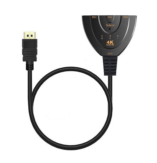 POWERTECH HDMI Switch CAB-H077, 3 σε 1, 4K, 0.50m, μαύρο CAB-H077